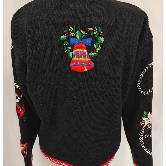 Designers Originals Studio Women M Black Christmas Cardigan Ugly Sweater bells - Picture 8 of 12